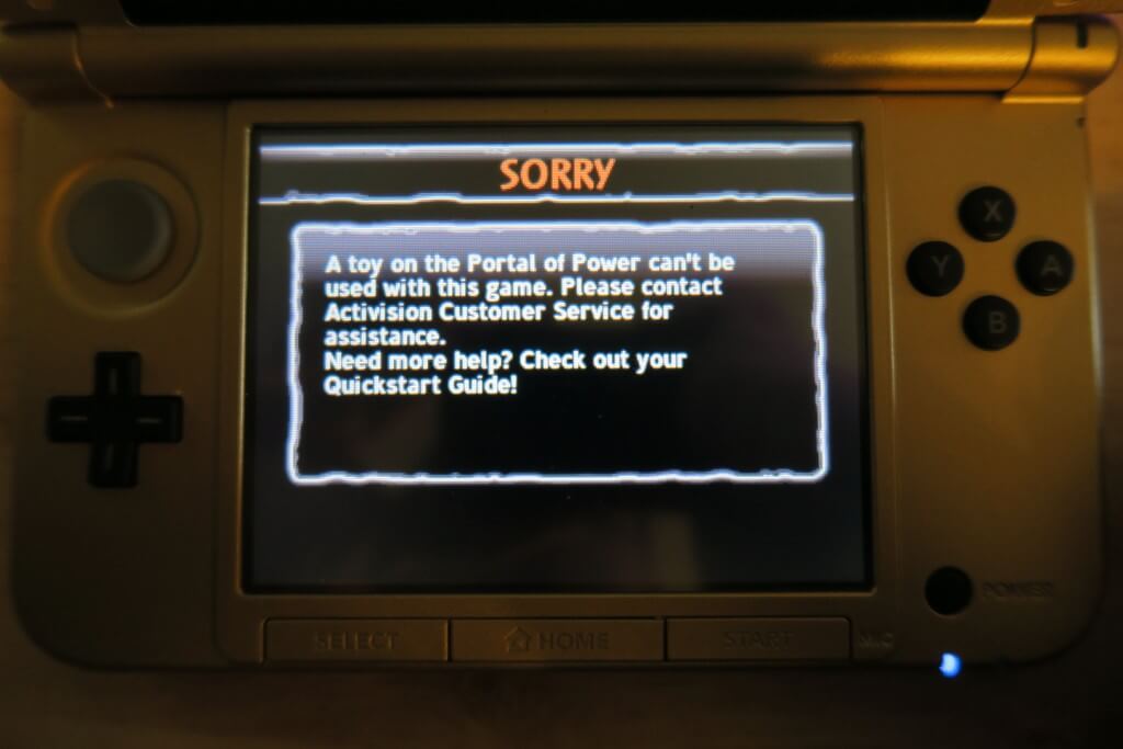 Skylanders Spyro's Adventure 3DS Error Message